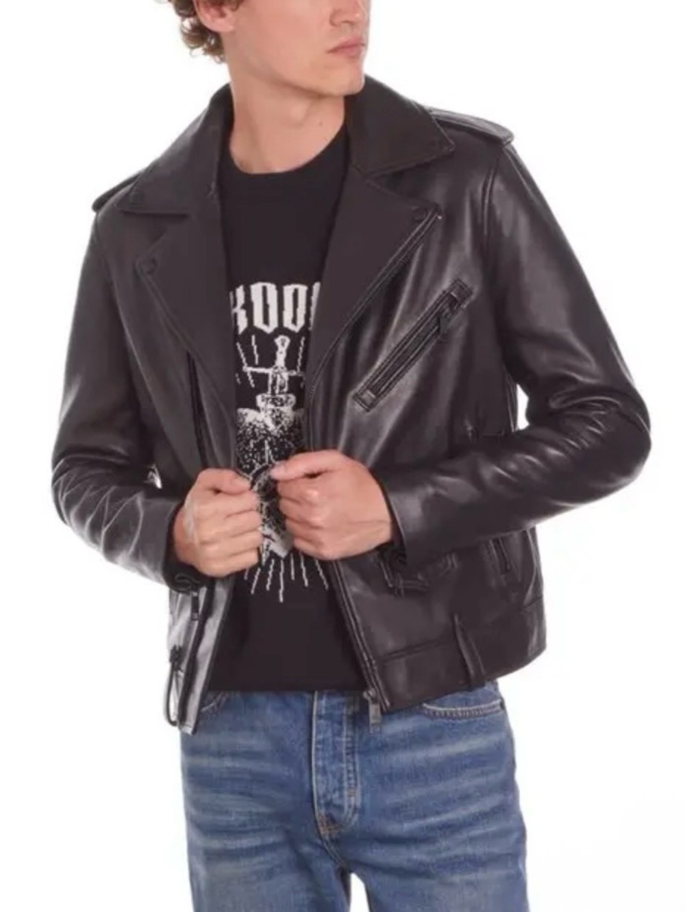 THE KOOPLES NWT Black Leather Biker Jacket Size Men’s XL